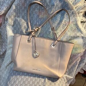 Michael Kors Blush Pink Leather Bag Tote Gold Tone Accents Multiple Compartments